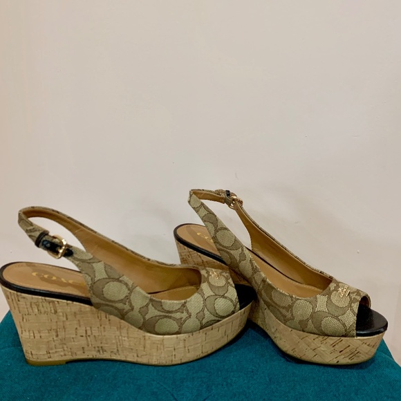 COACH FERRY SIG C JACQUARD WEDGE HEEL SHOES - Picture 1 of 6